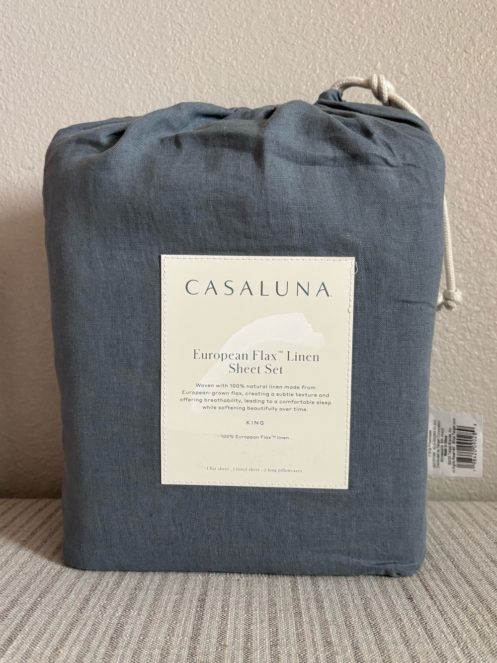 NWT King 100% Linen Sheet Set Mineral Blue - Casaluna